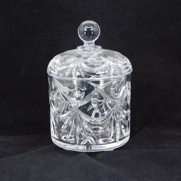Crystal Lidded Biscuit Jar Footed Sphere Handle 5" tall with lid 8" FLAW - Picture 4 of 9